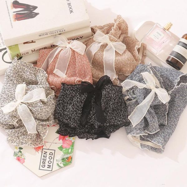 

women's panties comfortable mesh chiffon series plain briefs with bowknot wrapped hips and small floral lace, Black;pink