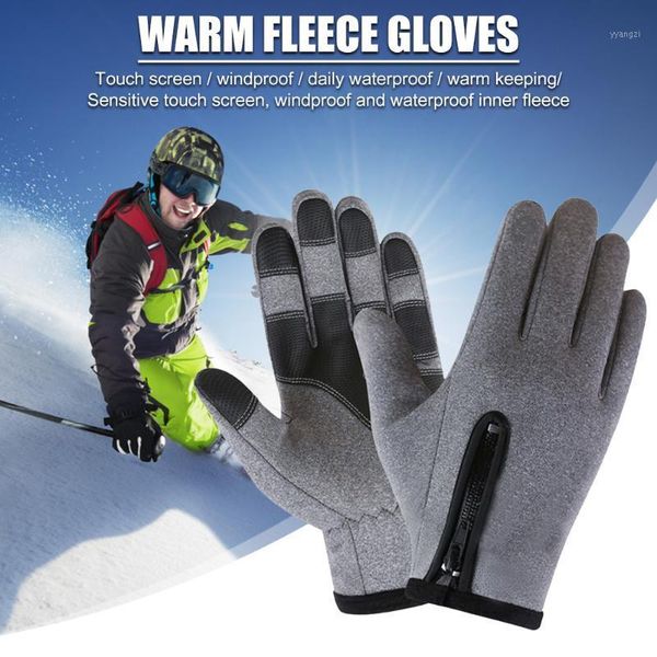

pair zipper cycling gloves full finger winter thermal warm touch screen camping outdoor hiking ski windproof sports1, Black