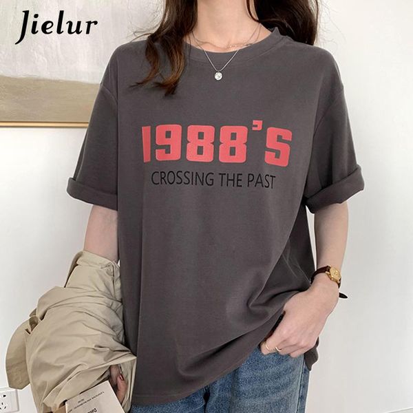 

women's t-shirt letter printed t-shirts o-neck korean style loose for women casual street bf femme harajuku s-xl, White