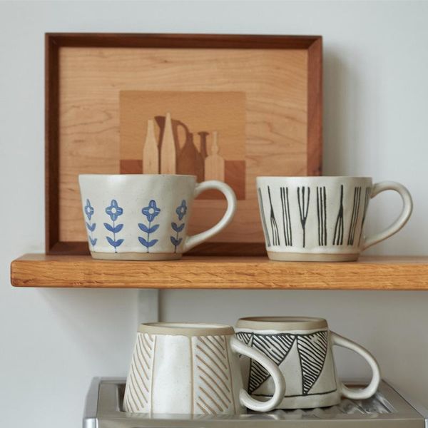 

mugs creative hand-painted ceramic cup retro handmade coffee irregular shape milk tea unique gift home deco