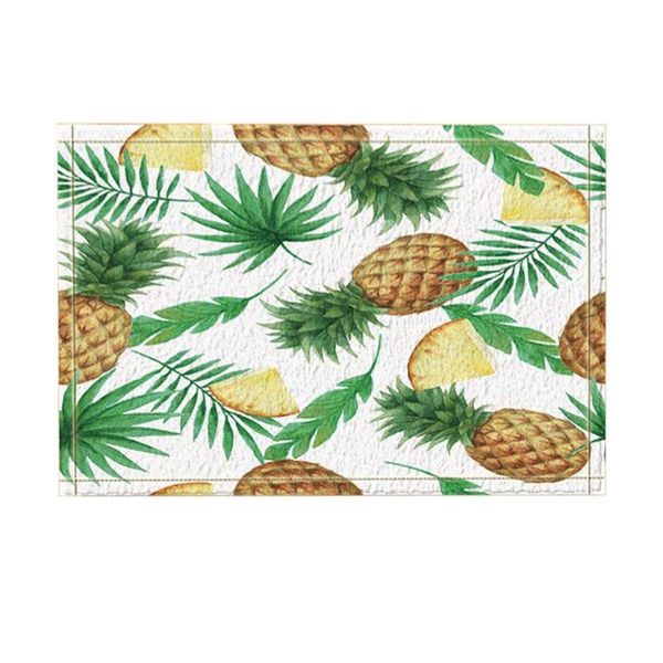 

carpets exotic tropical fruit decor, watercolor pineapples in leaves for kids bath rugs, non-slip doormat