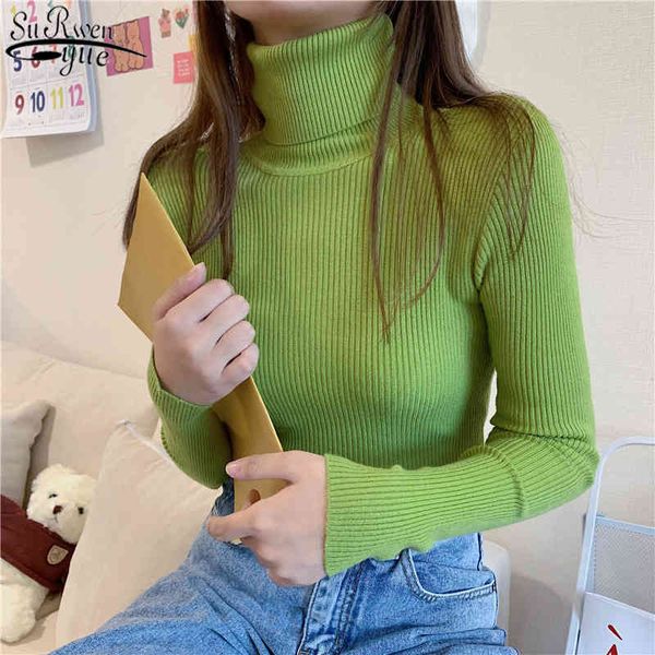 

solid casual vintage pullovers 15 colors autumn and winter long sleeve sweater women turtleneck women's knitwear 10978 210427, White;black