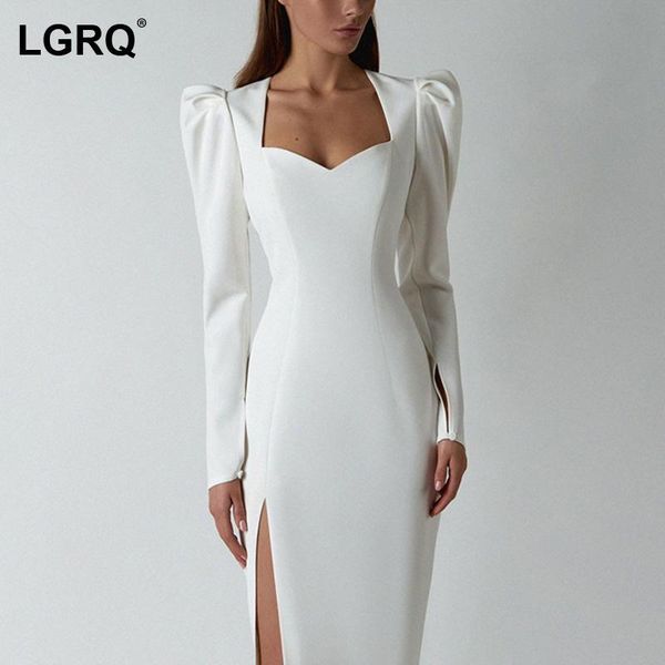 

casual dresses [lgrq] women white asymmetrical sheath mid calf dress square neck long sleeve fashion tide spring summer 2021 19d342, Black;gray