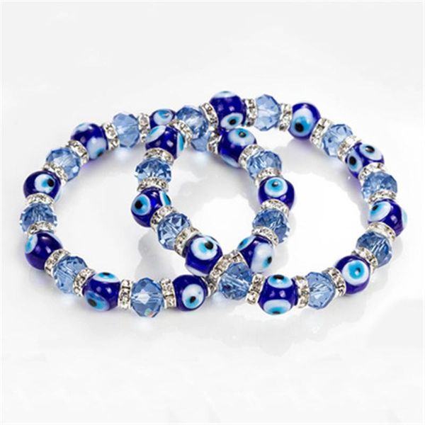 

link, chain matching bracelets trendy simple evil eye religious charm blue crystal beads lucky elastic bracelet for women turkish jewelry, Black