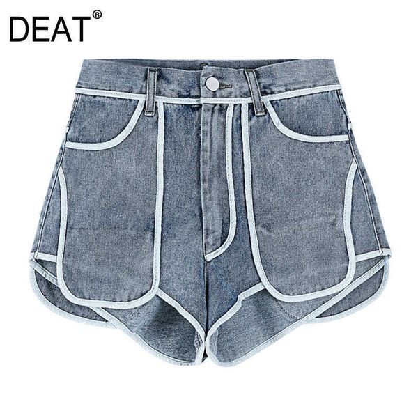

[deat] summer fashion short pants splicing high waist pockets a-line loose personality women denim shorts 13c853 210527, White;black