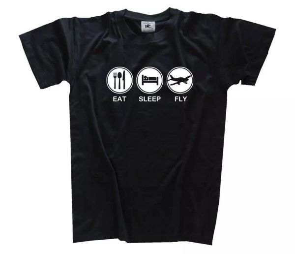 

eat sleep fly aviÃ³n i pilot camiseta s-xxxl, White;black
