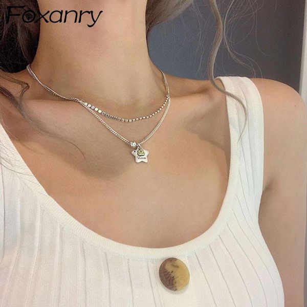 

chains foxanry 925 sterling silver necklace trend vintage elegant star crown creative chain party jewelry gifts couples accessories