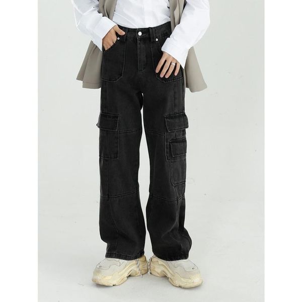 

men's jeans men 2021 autumn vintage washed loose wide leg pants straight cargo baggy denim streetwear, Blue