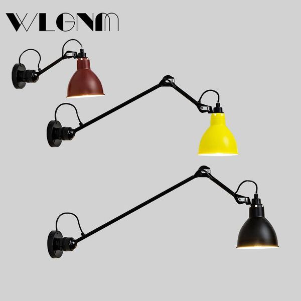 

wall lamp modern adjustable long swing arm retro light for bedroom reading 360 rotatable flexible vintage black metal
