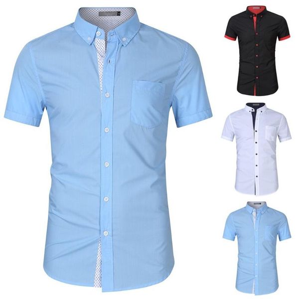 

men's casual shirts 2021 men fashion short sleeved sales summer solid button sleeve turn-down collar shirt blouse s-2xl, White;black