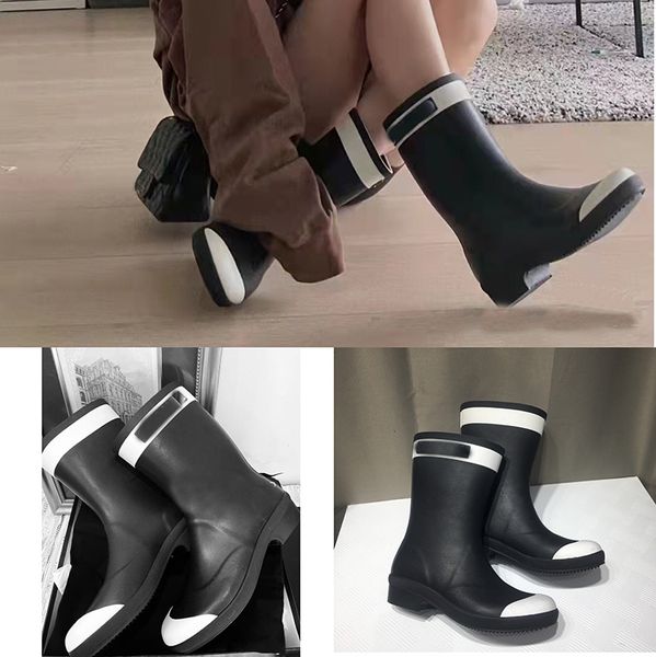 

luxury designers women boots autumn winter fashion ladies shoes rainboots black white mixed color booties low heel womens boot 3