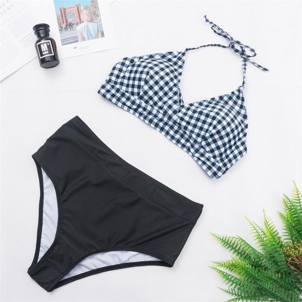 

women's swimwear halter print high waisted bikini orange split swimsuit women fashion urban two piece summer bathing swimming, White;black