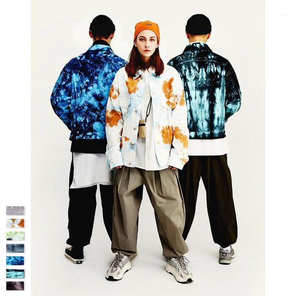 

trend 2021 women's jacket denim irregular tie-dye multicolor slim fit fashion men hiphop men's jackets, Black;brown