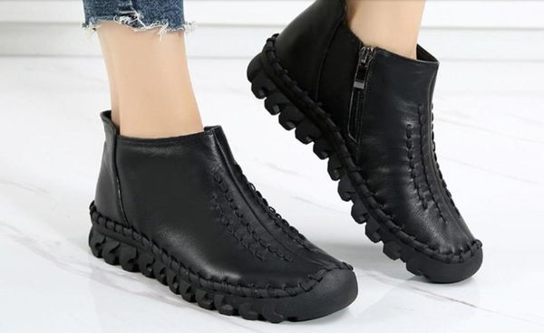 

boots large size cotton shoes for women 41-43 winter 2021 soft leather ankle 40 plus velvety flat bottom s, Black