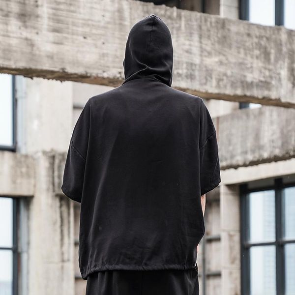 

men's casual shirts hairstylist summer short sleeve loose large size hooded shirt japanese streetwear fashion hip-hop black, White;black