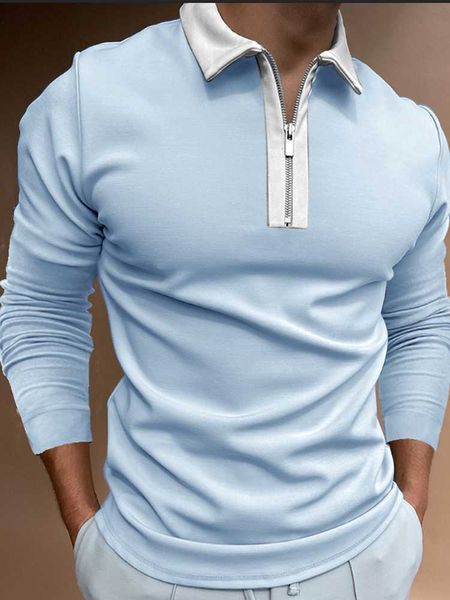 

men's polos fashion casual shirts men long sleeve turn-down collar zipper design 2021 harajuku streetwear camisas de hombre, White;black