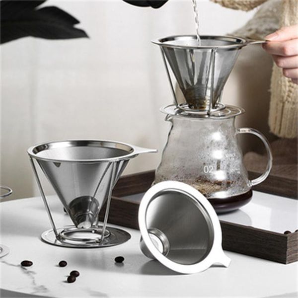 

coffee filters stainless steel filter tea slag separator funnel with support double-layer manual screen