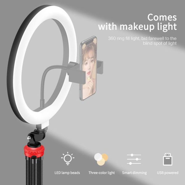 

ocs bluetooth tripod stand flexible folding with 110 inch led 360 Â°ring light pography for makeup and live video selfie monopods