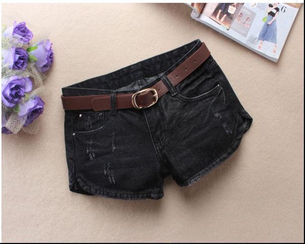 

womens shorts summer low waist denim loose ripped jeans casual punk rivet hole mini j2307, White;black