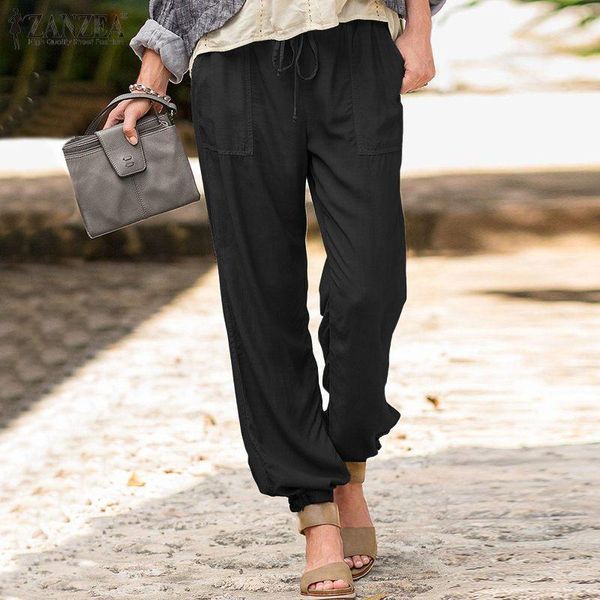 

women's pants & capris ladies casual elastic waist loose pockets trousers 2022 fashion work office sweatpants streetwear, Black;white