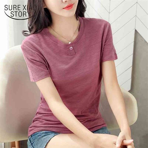 

cotton summer tshirt women korean style short sleeve o-neck camisetas feminina lady tee shirt plus size t-shirt 210510, White