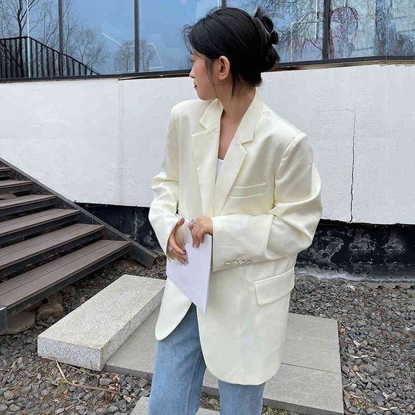 

women's suits & blazers [eam] leather jacket of beige satin big, short, blazer, lapel, long sleeve, loose tide, fashion spring , 1de013, White;black