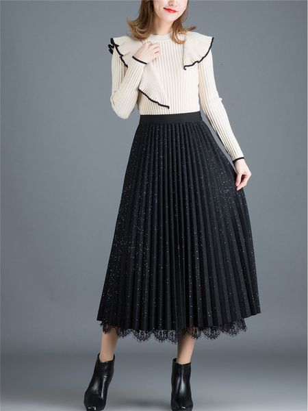 

reversible female breeches mid-length a-line all-match skirt plissado high waist autumn and winter failed gauze y806 87h4, Black