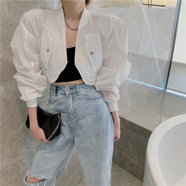 

women's jackets loose casual spring women jacket white korean style long sleeve fashion thin leisure female cropped coat 2021 elegant, Black;brown