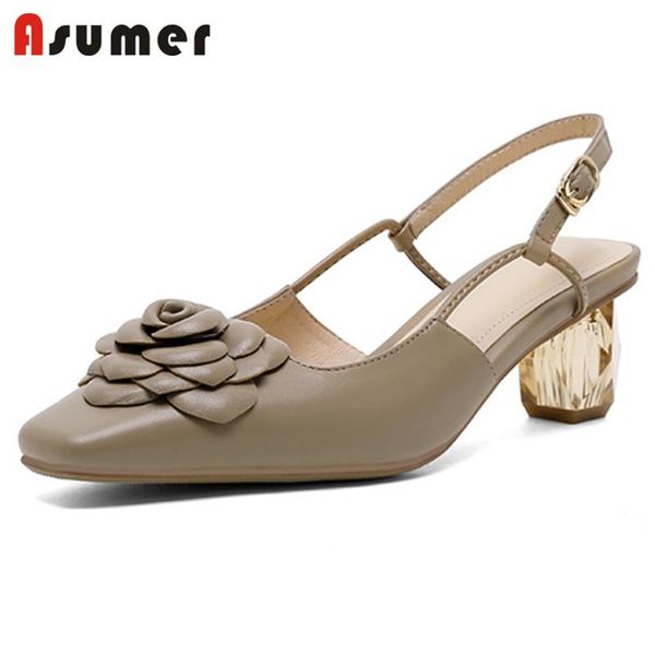 

dress shoes asumer sandals women genuine leather footwear transparent high heels flower buckle elegant party woman, Black
