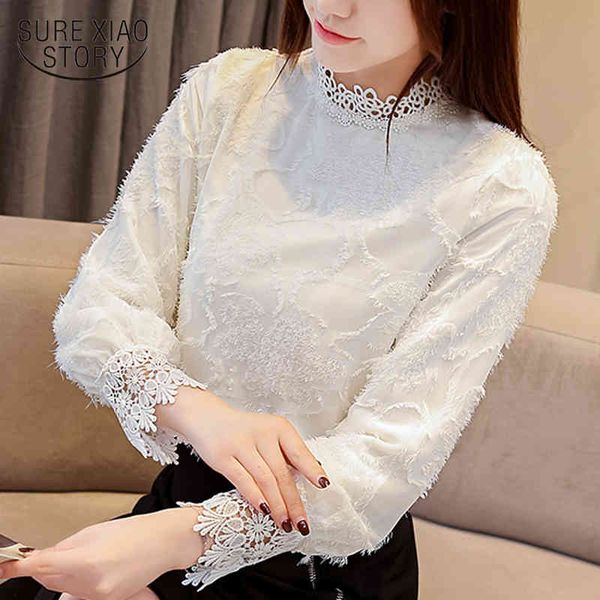 

lace chiffon blouse fashion womens blouses plus size women shirt long sleeve wome shirts blusas femininas 1667 50 210508, White