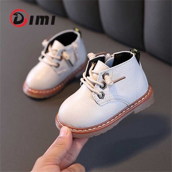 DIMI Sonbahar / Kış Bebek Çizmeleri Erkek Kız için 0-3 Yıl Mikrofiber Deri Bebek Martin Ayakkabı Düz ​​Kaymaz Ayak Bileği Toddler Boot 211022