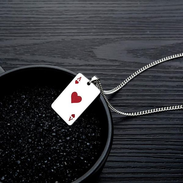 

chains fashion titanium steel necklace creative poker hearts spades a love pendant personality trend men's and women's jewelry, Silver