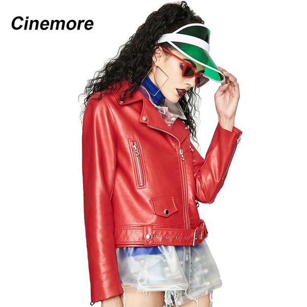 

women's jackets cinemore 2021 autumn high fashion street washed pu leather jacket short oversized zipper good quality ya7017, Black;brown