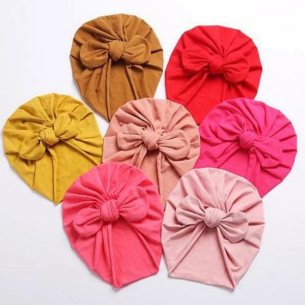 

caps & hats baby hat solid color kids cotton beanies cute bowknot turban sweet soft elastic for born boy and girls headwraps, Yellow