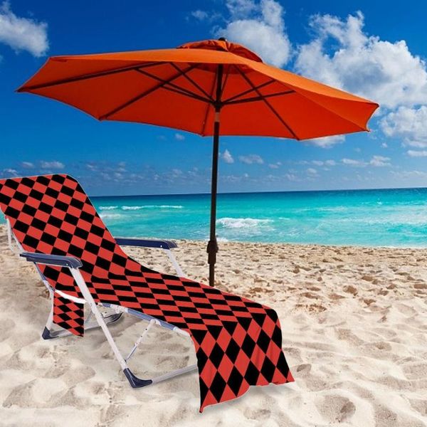 

chair covers red plaid sun lounger cover portable beach towel long strap bed with pocket for summer pool