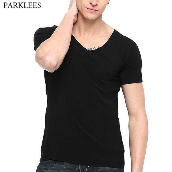 

men's ultra soft modal v neck t-shirts summer short sleeve cotton flexible tshirt male casual basic tee shirt homme 210522, White;black