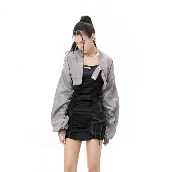 

women's jackets women one button cropped bomber jacket, Black;brown