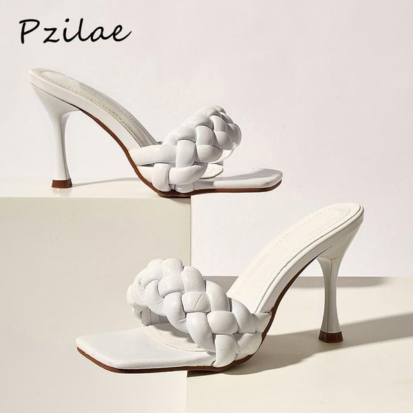 

slippers pzilae 2022 women summer slides weave open toe heels casual slipper leisure sandal female beach flip flops, Black
