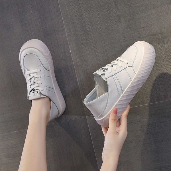 

shougu 2021 light white shoes women's thick soled bread sports casual versatile soft leather board