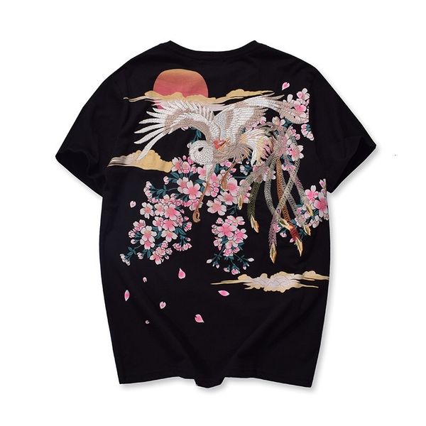 

t shirts arrival cotton o-neck shirt men hip hop loose chinese style tattoo floral tshirt homme embroidered short carp, White;black