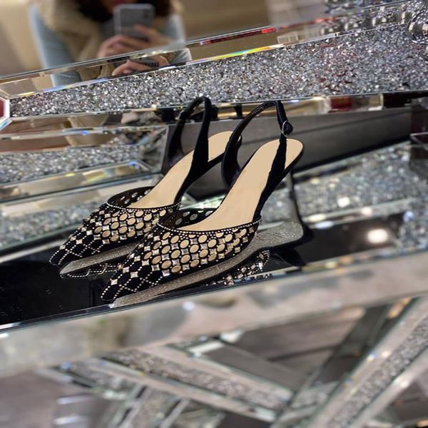 

women shoes summer hollow black sandals high heels fashion crystal female sandalias pointed toe hand made sandales dress