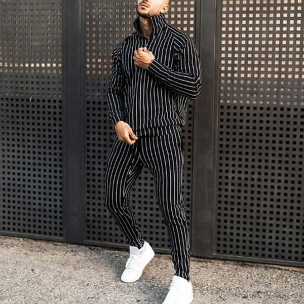 

men's tracksuits spring autumn striped printed mens fashion stand collar zipper jacket pocket cargo pants street hip-hop sports suit, Gray
