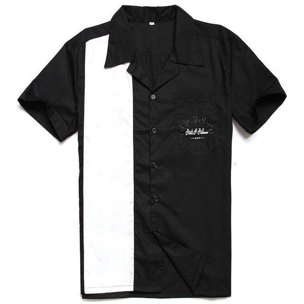 

black vintage cotton men shirt st126 plus size retro short sleeve bowling rock men's casual shirts, White;black