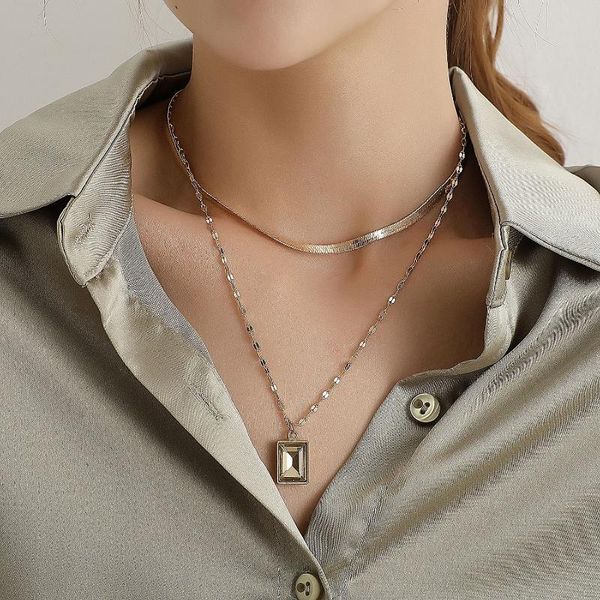 

chains fashion multi layer lock butterflies pendants necklaces for women gold metal cross necklace design jewelry gift, Silver
