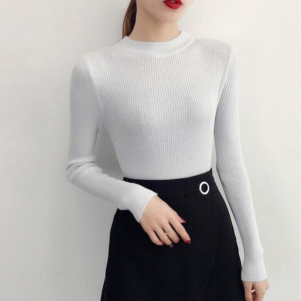 

shiny autumn winter sweater women long sleeve pullover basic sweaters turtleneck 2021 korean style knit women's, White;black