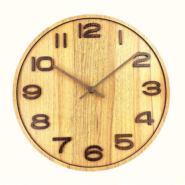 

wall clocks large nordic wooden clock art design quiet creative 3d wood vintage home decor modern hanging horloge