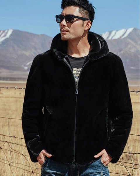 

women's fur & faux north american mink coat with zipper lapel for men winter women rainbow, Black