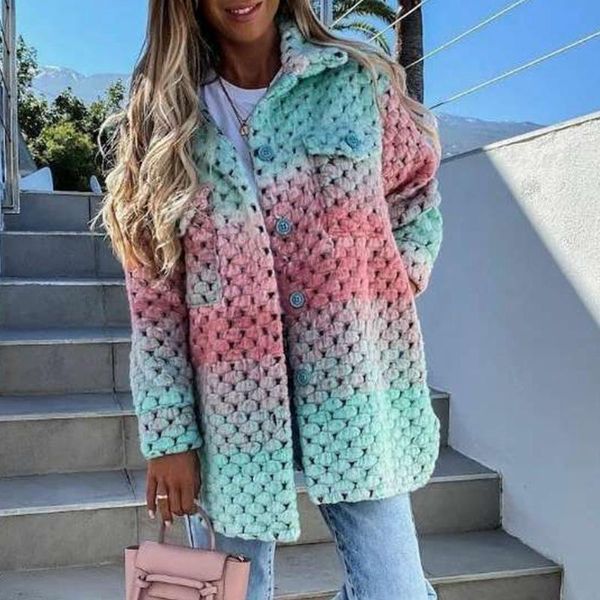 

women's wool & blends wepbel loose long sleeve outwear coats jacket women jackets autumn winter printed woolen single breasted, Black