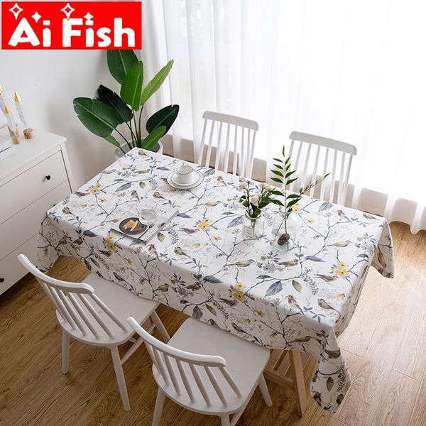 

table cloth american pastoral cotton linens bird print design household rectangle tablecloth for kitchen dinner napkin decoration #5