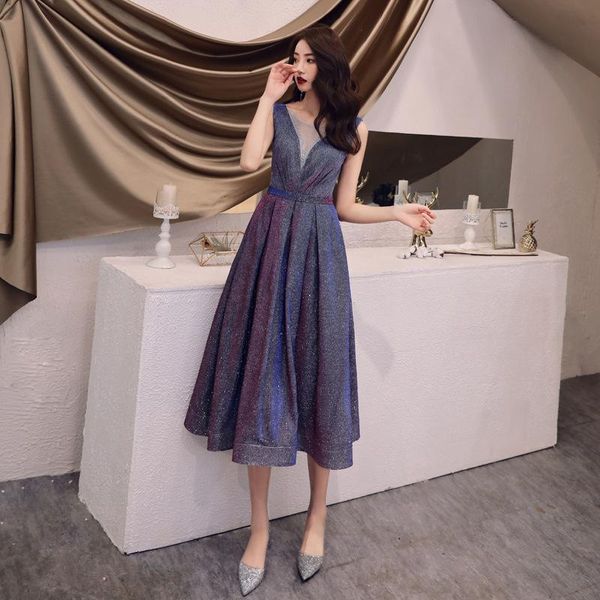 

ethnic clothing blue v-neck sparkly stylish cheongsam sequins pleated qipao sleeveless bandage formal party dress gown purple lady vest, Red
